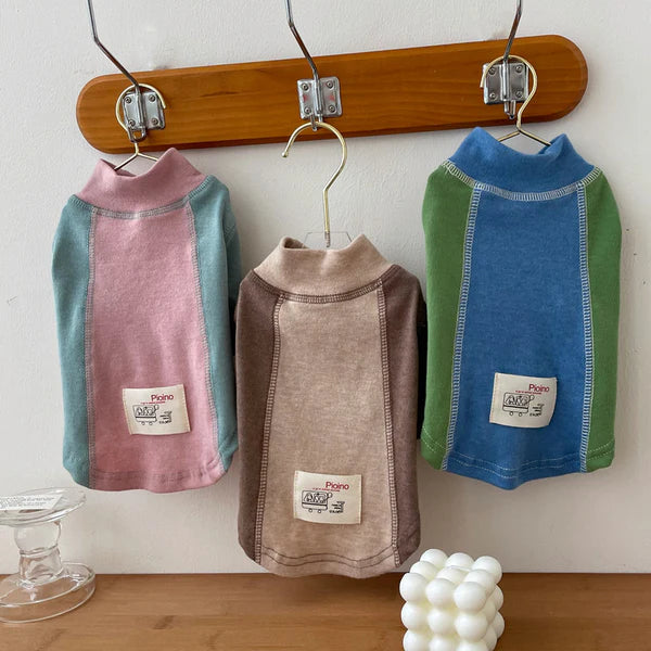 Contrast Color Sleeve Cotton Base Shirt Pet