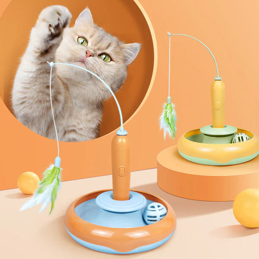 2 In 1 Pet Cat Toy With Feather For Self-play Cat Turntable Pets