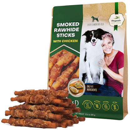 Dog Smoked Rawhide Sticks Wrapped Chicken Pet Natural Chew